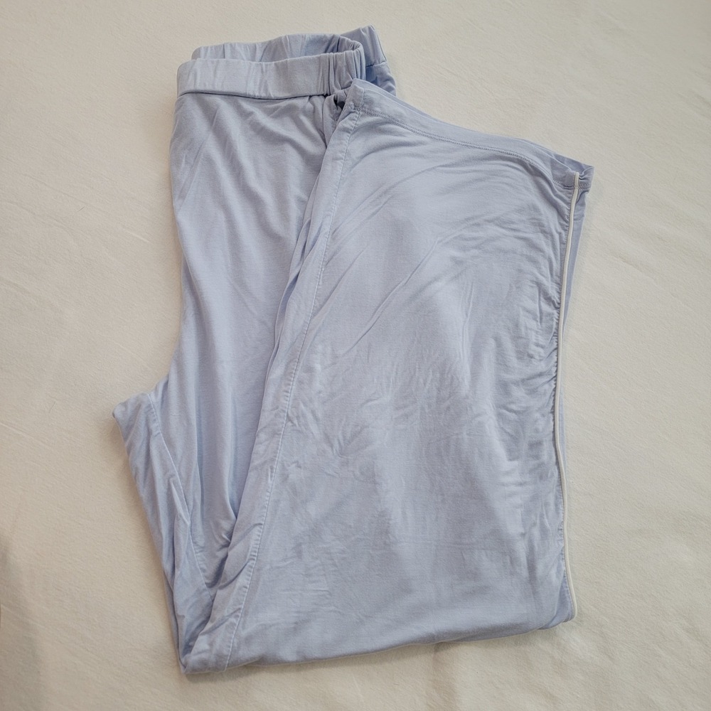 Womens Light Blue Pajama Set Long Sleeve Button Down Pants Piping Sleepwear XL - Picture 7 of 11